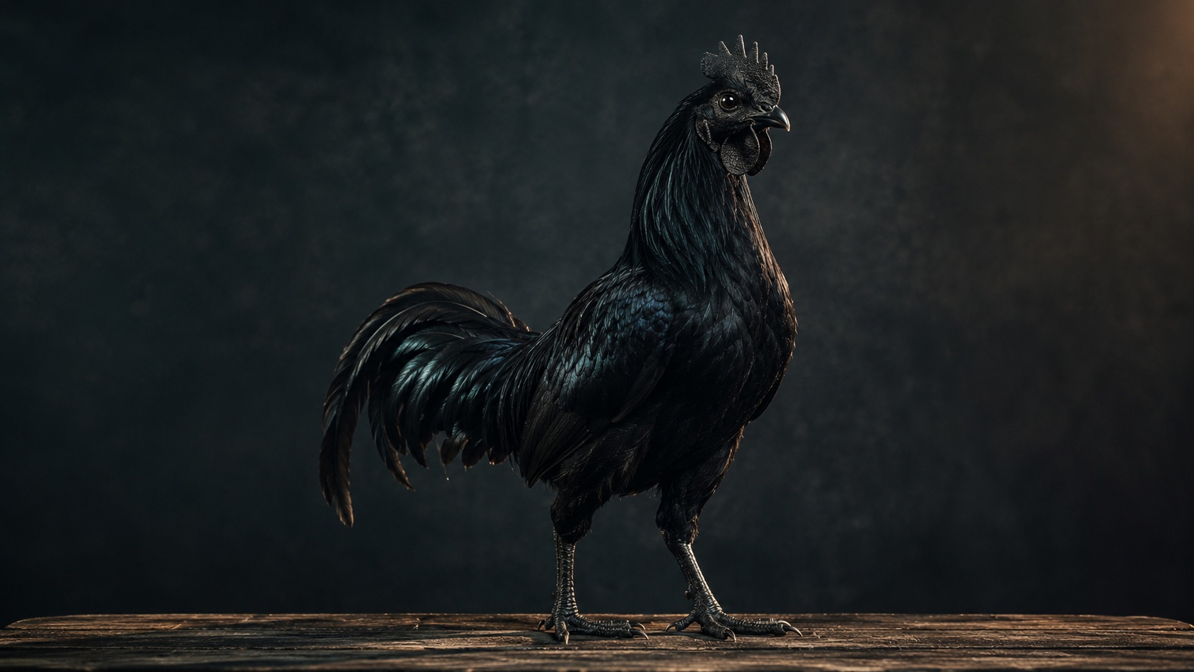 Bro — the black Ayam Cemani rooster, the third hero of the film